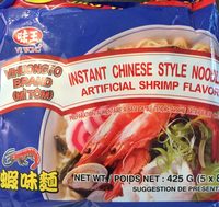 Instant chinese style noodle artificial shrimp flavor